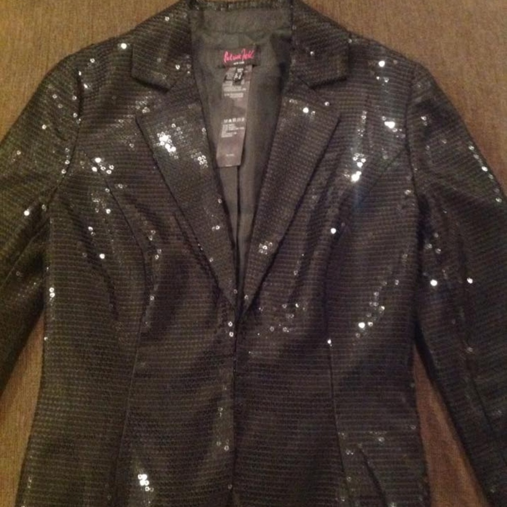 Black Sequin Lined Fitted Evening Jacket - image 1